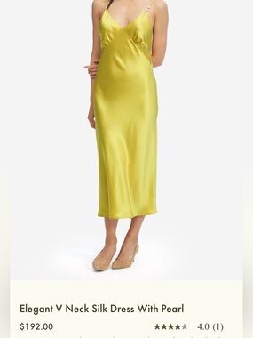 Gift$10💕Lilysilk Zinnia Yellow Slip Midi V neck Skirt  w pearls - Lime Green